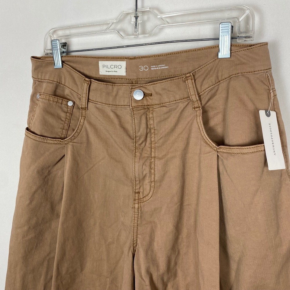 Pilcro Anthropologie Linen Blend Pleated Wide Leg Culotte Pants Tan 30 NEW - Picture 6 of 9
